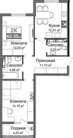 . Вариант № 2214110, 0, площадь - 56.51 квм, цена 10600000 рублей