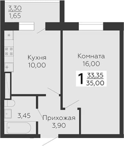 . Вариант № 2139523, 0, площадь - 33.35 квм, цена 5428500 рублей