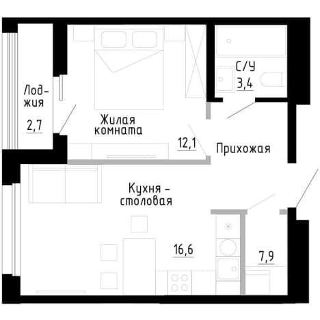 . Вариант № 1936903, 0, площадь - 40.1 квм, цена 9543800 рублей