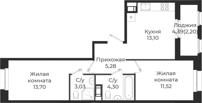 . Вариант № 1838849, 0, площадь - 50.93 квм, цена 8607060 рублей
