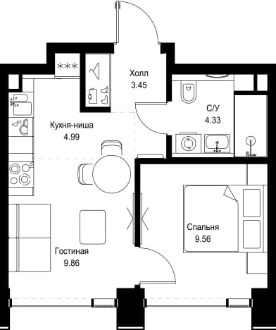 . Вариант № 2184084, 0, площадь - 32.19 квм, цена 25752000 рублей