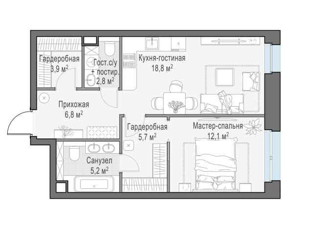 . Вариант № 1663520, 0, площадь - 55.8 квм, цена 40020000 рублей