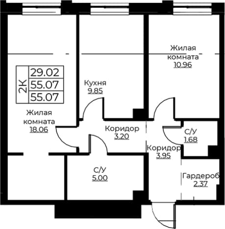 . Вариант № 1870996, 0, площадь - 55.07 квм, цена 10565483 рублей