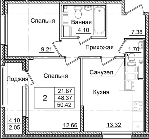 . Вариант № 2012244, 0, площадь - 48.37 квм, цена 9303588 рублей