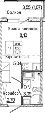 . Вариант № 2340820, 0, площадь - 18.93 квм, цена 4256356 рублей