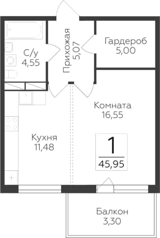 . Вариант № 1931756, 0, площадь - 42.65 квм, цена 6051615 рублей