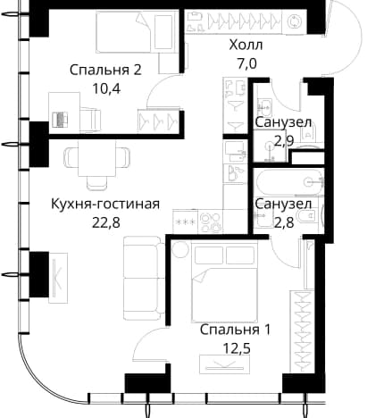 . Вариант № 2173588, 0, площадь - 58.4 квм, цена 28083275 рублей