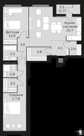 . Вариант № 2347690, 0, площадь - 83.6 квм, цена 36081760 рублей