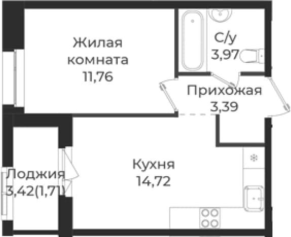 . Вариант № 1839120, 0, площадь - 33.84 квм, цена 5695110 рублей