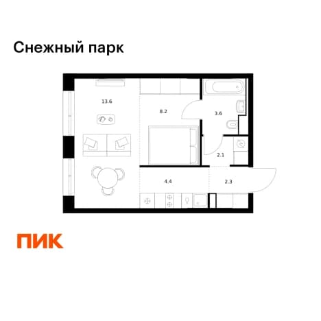 Купить однокомнатную квартиру в новостройках в ЖК Снежный парк в Владивостоке. Вариант № 2019208, 1, площадь - квм, цена 7092567 рублей
