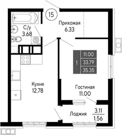 . Вариант № 2111756, 0, площадь - 33.79 квм, цена 9191000 рублей