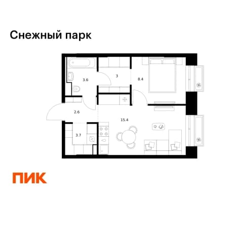 . Вариант № 2020028, 0, площадь - 36.7 квм, цена 8103360 рублей