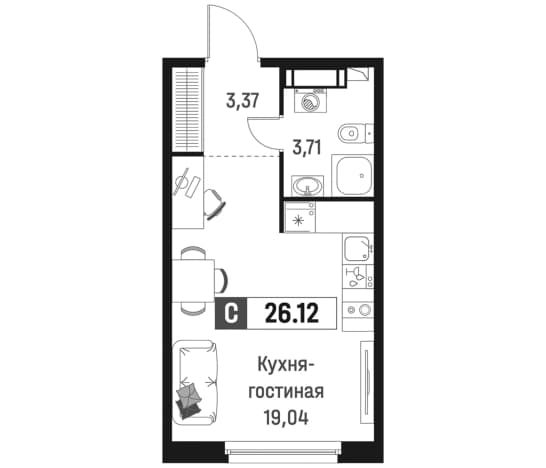 . Вариант № 1835249, 0, площадь - 26.12 квм, цена 5814498 рублей