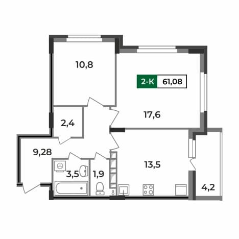 . Вариант № 2236050, 0, площадь - 61.08 квм, цена 6048447 рублей