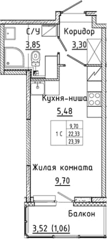 . Вариант № 1814811, 0, площадь - 22.33 квм, цена 4804063 рублей