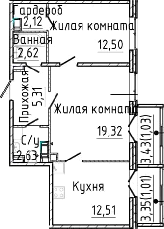 . Вариант № 2035711, 0, площадь - 57.01 квм, цена 11512800 рублей