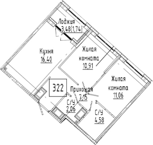 . Вариант № 2023569, 0, площадь - 52.16 квм, цена 15715000 рублей