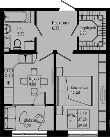 . Вариант № 1891642, 0, площадь - 37.2 квм, цена 4966890 рублей