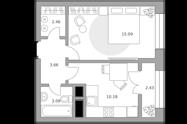 . Вариант № 2327805, 1, площадь - 36.91 квм, цена 7026241 рублей