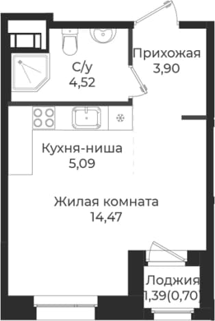 . Вариант № 1839203, 0, площадь - 27.98 квм, цена 4930092 рублей