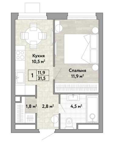 . Вариант № 2188985, 0, площадь - 31.5 квм, цена 14597699 рублей