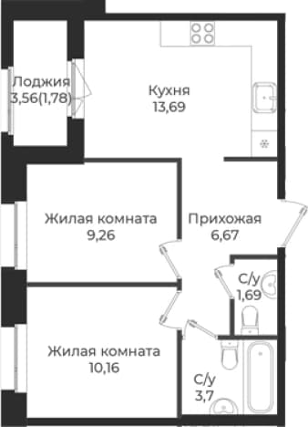 . Вариант № 1839324, 0, площадь - 45.17 квм, цена 7901685 рублей