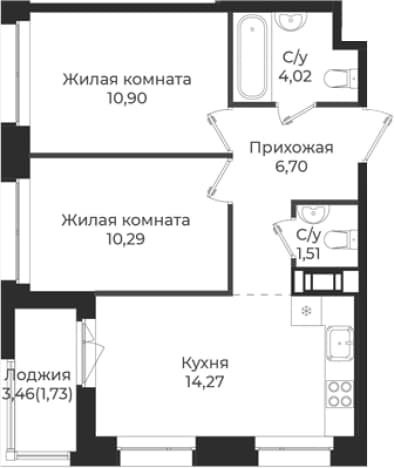 . Вариант № 1839401, 0, площадь - 47.69 квм, цена 8272908 рублей