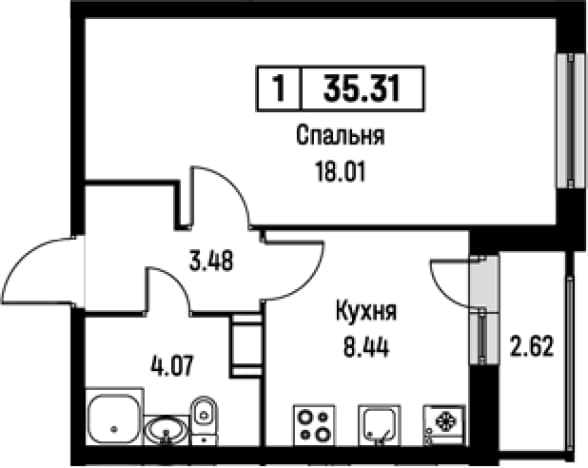 . Вариант № 1871802, 0, площадь - 34 квм, цена 6731938 рублей