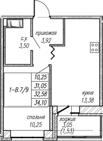 . Вариант № 1872302, 0, площадь - 31.05 квм, цена 5854405 рублей