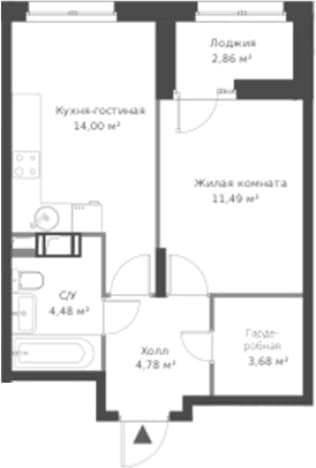 . Вариант № 1806546, 0, площадь - 38.44 квм, цена 6904042 рублей