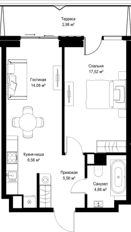 . Вариант № 2380100, 0, площадь - 51.36 квм, цена 40985280 рублей