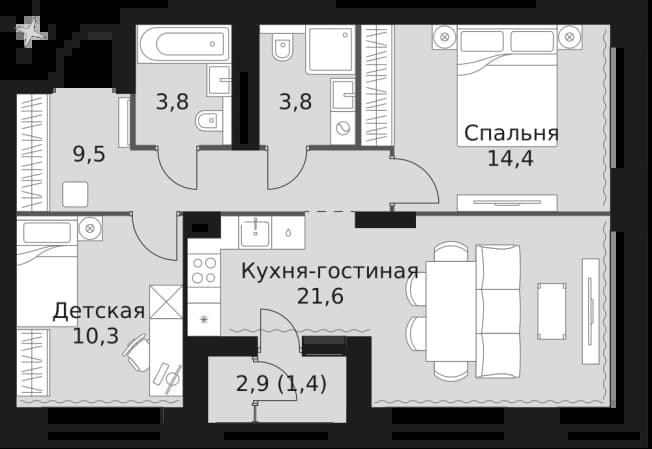 . Вариант № 2407424, 0, площадь - 64.8 квм, цена 32724000 рублей