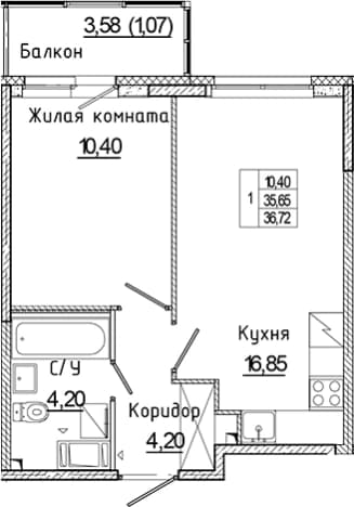 . Вариант № 1814985, 0, площадь - 35.65 квм, цена 6814961 рублей