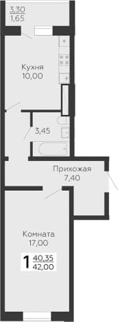 . Вариант № 1833303, 0, площадь - 40.35 квм, цена 6346200 рублей