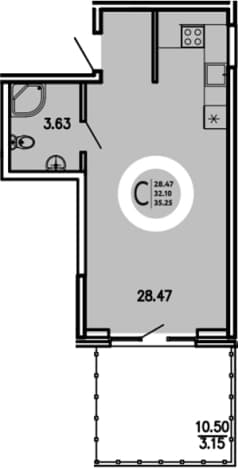 . Вариант № 2177356, 0, площадь - 32.1 квм, цена 8812500 рублей