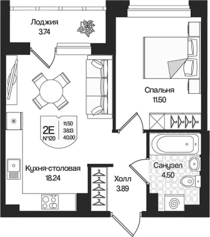 . Вариант № 1848644, 0, площадь - 38.13 квм, цена 9644006 рублей