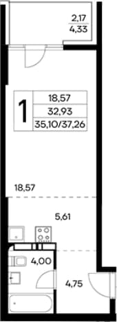 . Вариант № 2155071, 0, площадь - 35.09 квм, цена 12668400 рублей