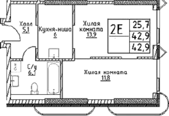 . Вариант № 598486, 0, площадь - 43.3 квм, цена 16753636 рублей