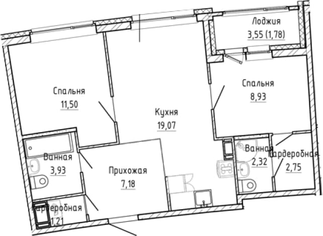 . Вариант № 2353473, 0, площадь - 56.89 квм, цена 14317393 рублей