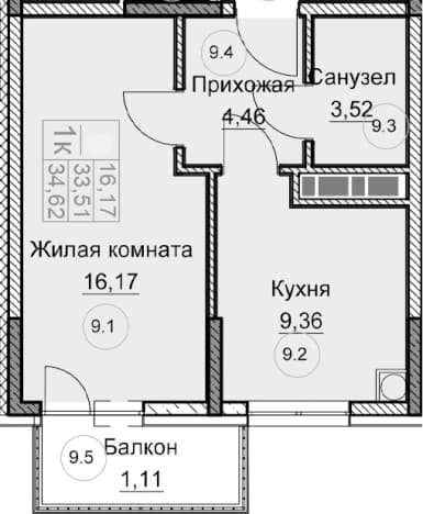. Вариант № 2123050, 0, площадь - 33.51 квм, цена 6058500 рублей