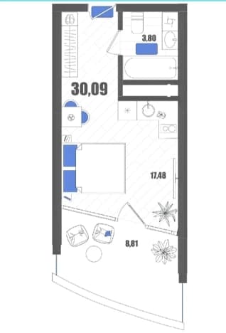 . Вариант № 2412290, 0, площадь - 30.9 квм, цена 15100000 рублей