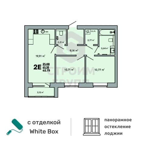 . Вариант № 1003438, 0, площадь - 61.6 квм, цена 7442154 рублей