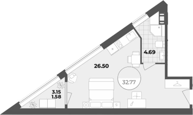 . Вариант № 1834142, 0, площадь - 31.19 квм, цена 15657440 рублей