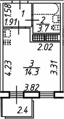 . Вариант № 2310934, 0, площадь - 21 квм, цена 5208000 рублей