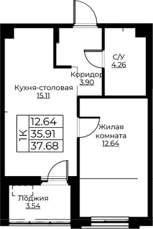 . Вариант № 1871190, 0, площадь - 35.91 квм, цена 7066959 рублей