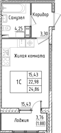 . Вариант № 1814358, 0, площадь - 22.98 квм, цена 4942793 рублей