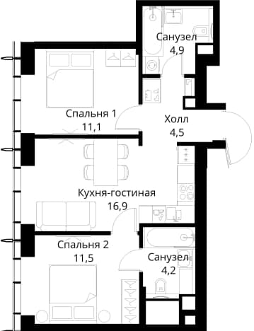 . Вариант № 2173553, 0, площадь - 53.1 квм, цена 26920213 рублей