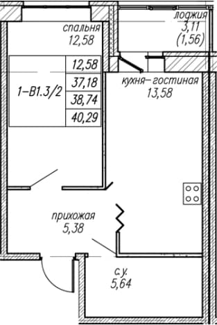 . Вариант № 2052608, 0, площадь - 37.18 квм, цена 6973200 рублей