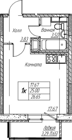 . Вариант № 2008168, 0, площадь - 25 квм, цена 7063396 рублей