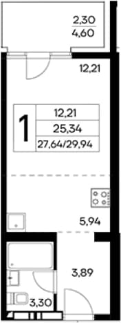 . Вариант № 2155084, 0, площадь - 27.64 квм, цена 10179600 рублей